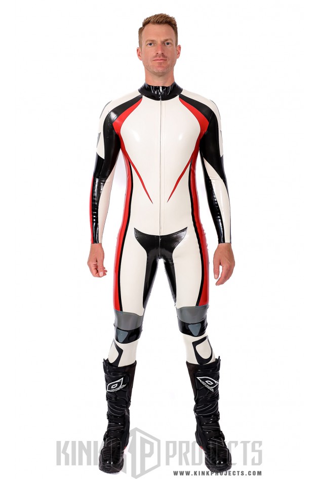 Male Logo Branded Motorcycle Latex Suit